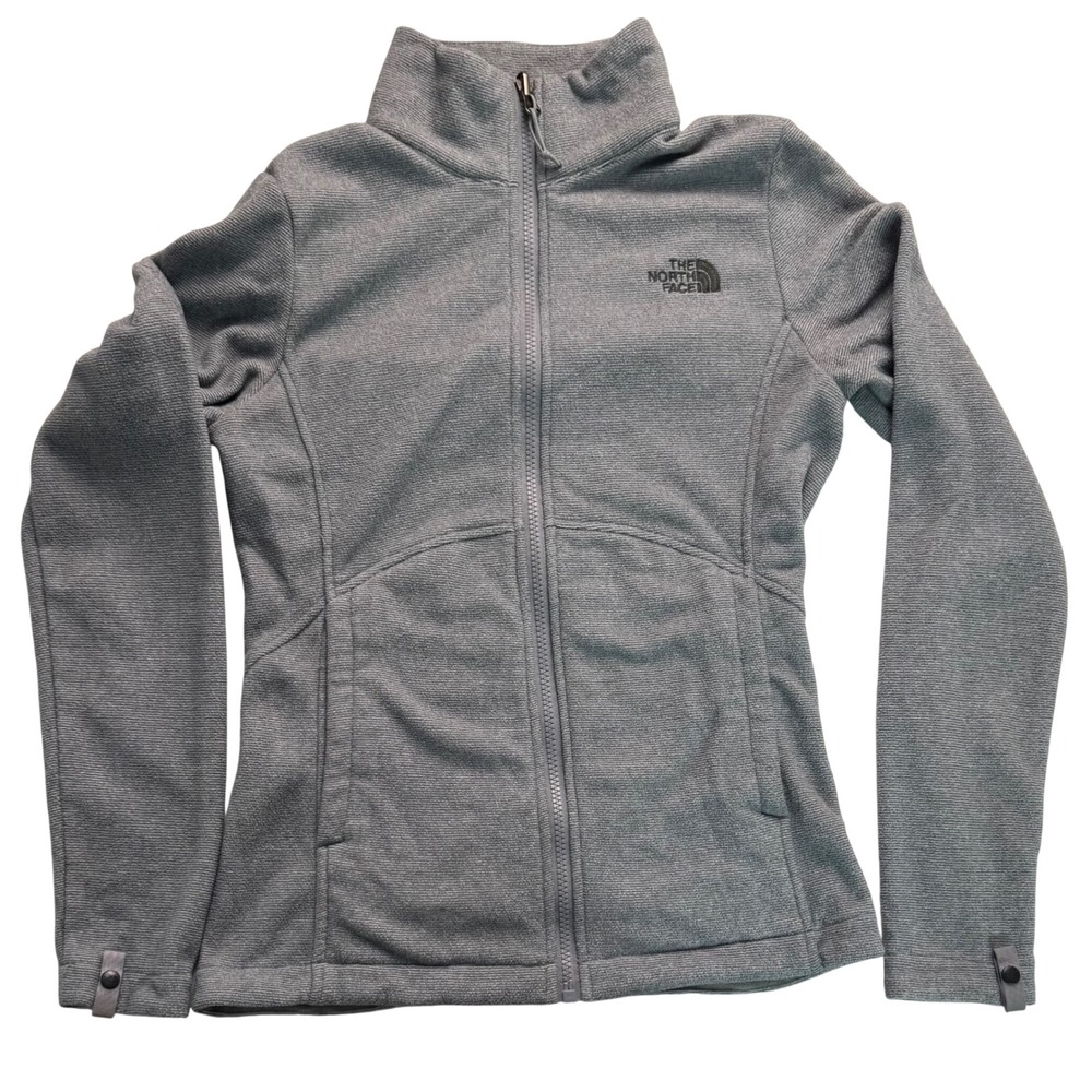 The North Face Womens XS Gray Full Zip Fleece Jacket Mock Neck Heathered
